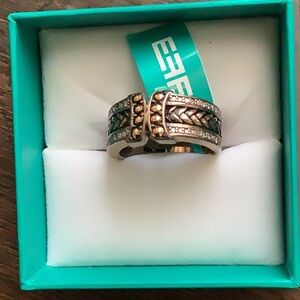 Effy 925 Sterling Silver and 18KP Yellow Gold Diamond Ring